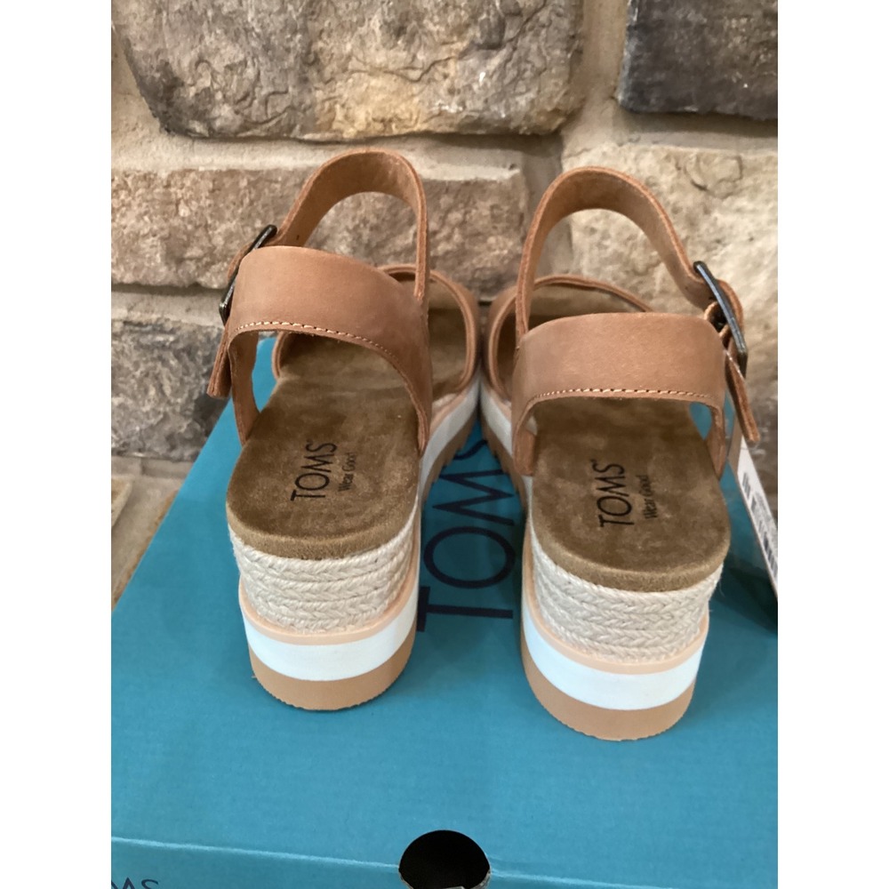 TOMS Diana Tan Leather Platform Wedge Sandals 10019757 Womens Size 7.5 New - Picture 7 of 8